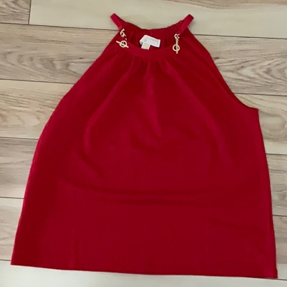 Tops - NWOT Michael Kors Red Sleeveless Top with Gold Accents. Size L.